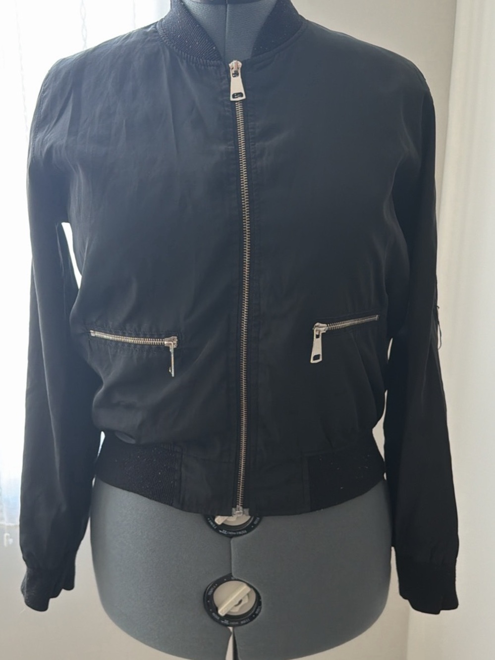 Women's Black Bomber Jacket with Zip Pockets